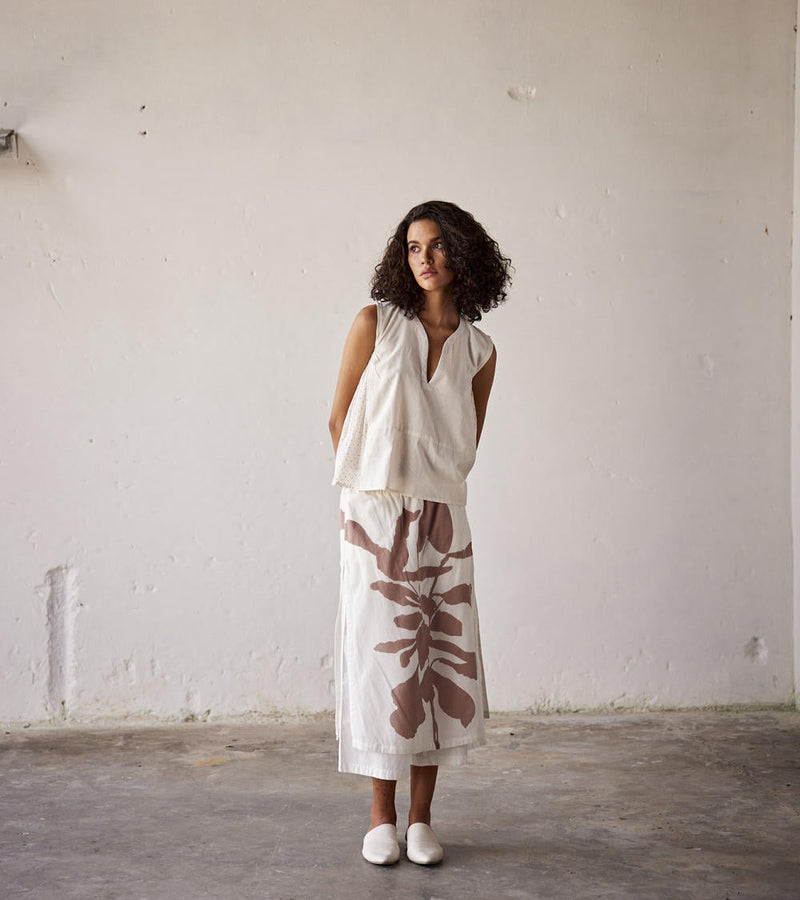 Butterscotch Skirt - Trouser cotton Bottoms,Skirts by Khara Kapas in white for women Worldwide