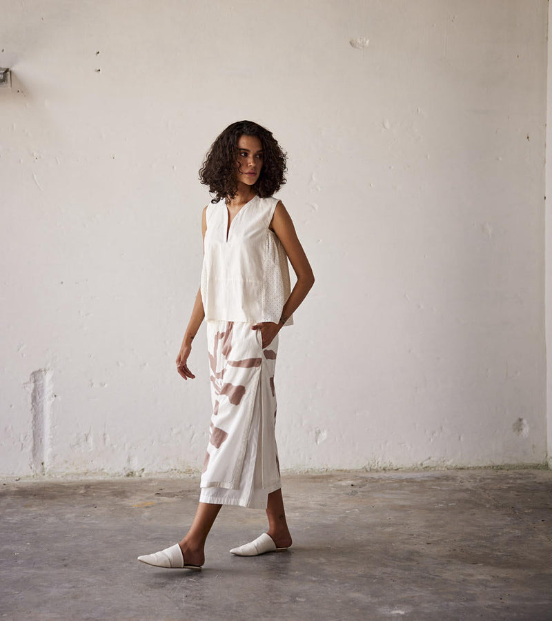 Butterscotch Skirt - Trouser cotton Bottoms,Skirts by Khara Kapas in white for women Worldwide