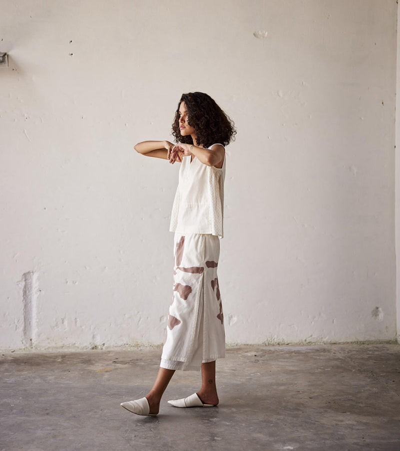 Butterscotch Skirt - Trouser cotton Bottoms,Skirts by Khara Kapas in white for women Worldwide