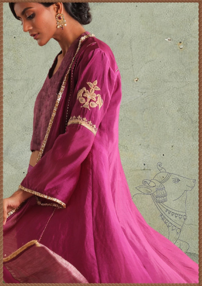 Surmai Jamuni Jacket chanderi by Myoho in pink color for women Worldwide