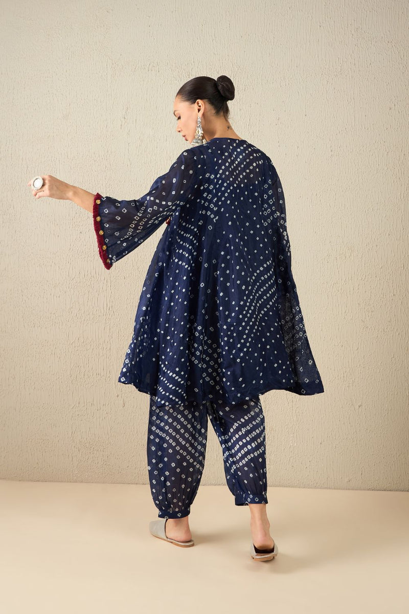 AFGHANI BANDHANI SET - Navy Blue silk by Aavidi in yellow color for women Worldwide