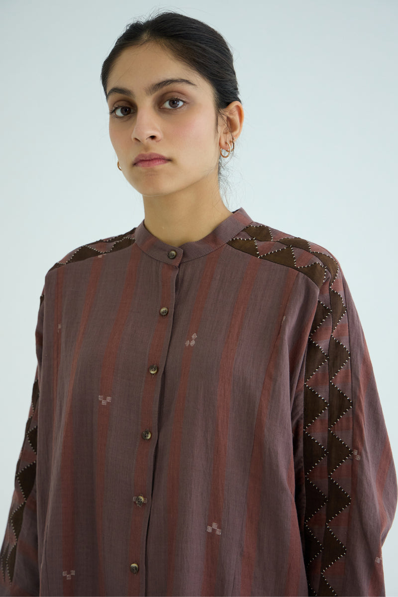 Amer Brown Handwoven Embroidered Top handwoven jamdhani cotton top/shirt by The Summer House in brown for women Worldwide