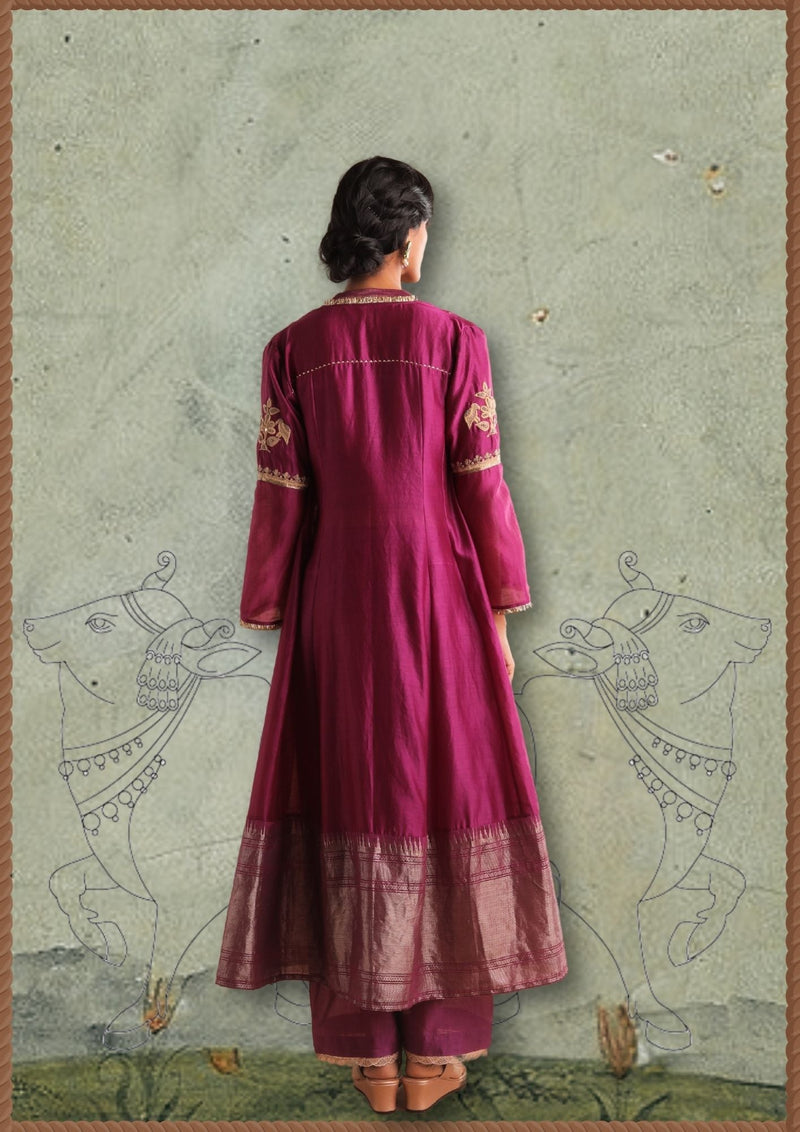 Surmai Jamuni Jacket chanderi by Myoho in pink color for women Worldwide