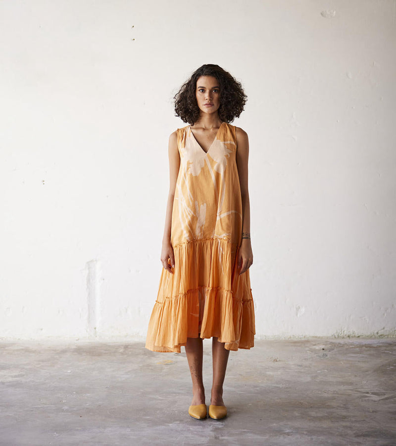 Sun-Sational Dress cotton Dresses by Khara Kapas in orange for women Worldwide
