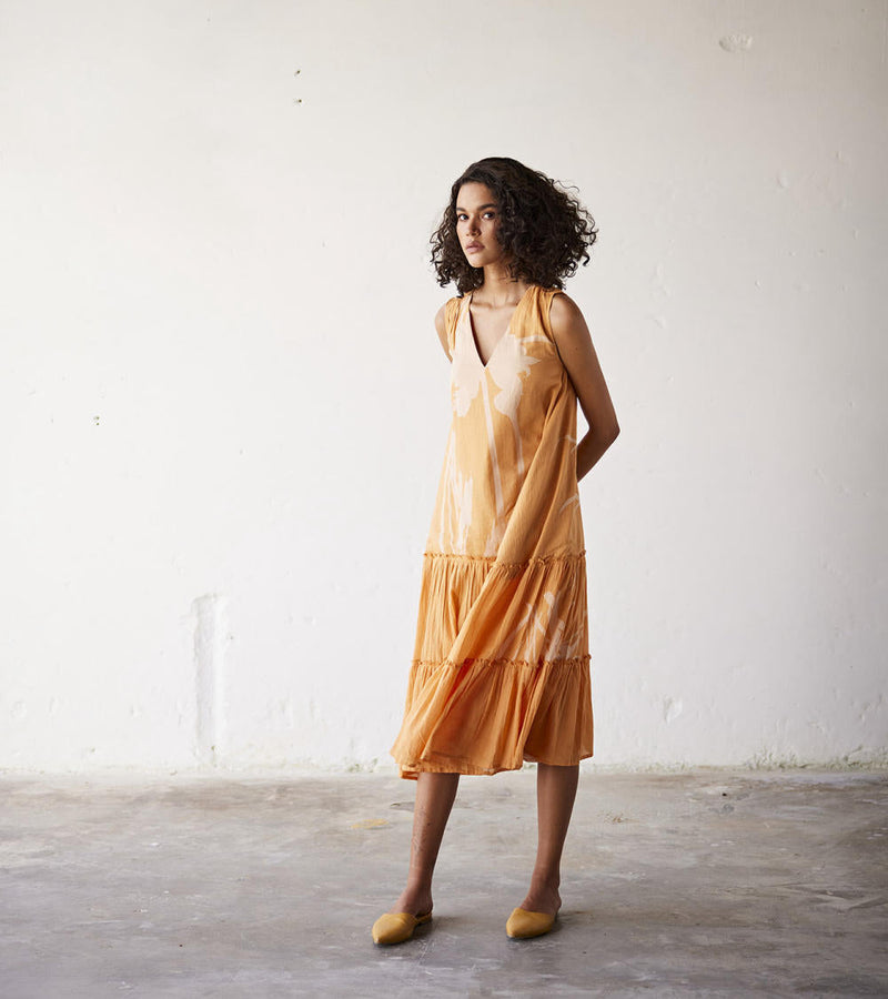 Sun-Sational Dress cotton Dresses by Khara Kapas in orange for women Worldwide
