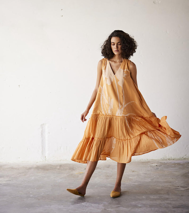Sun-Sational Dress cotton Dresses by Khara Kapas in orange for women Worldwide