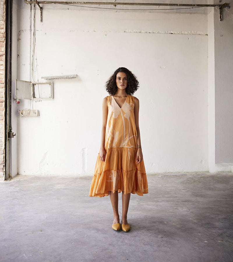 Sun-Sational Dress cotton Dresses by Khara Kapas in orange for women Worldwide