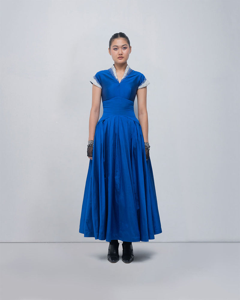 Margarite Dress-Electric Blue viscose by Leh Studios in blue for women Worldwide