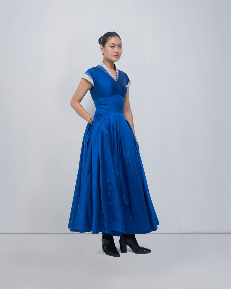 Margarite Dress-Electric Blue viscose by Leh Studios in blue for women Worldwide