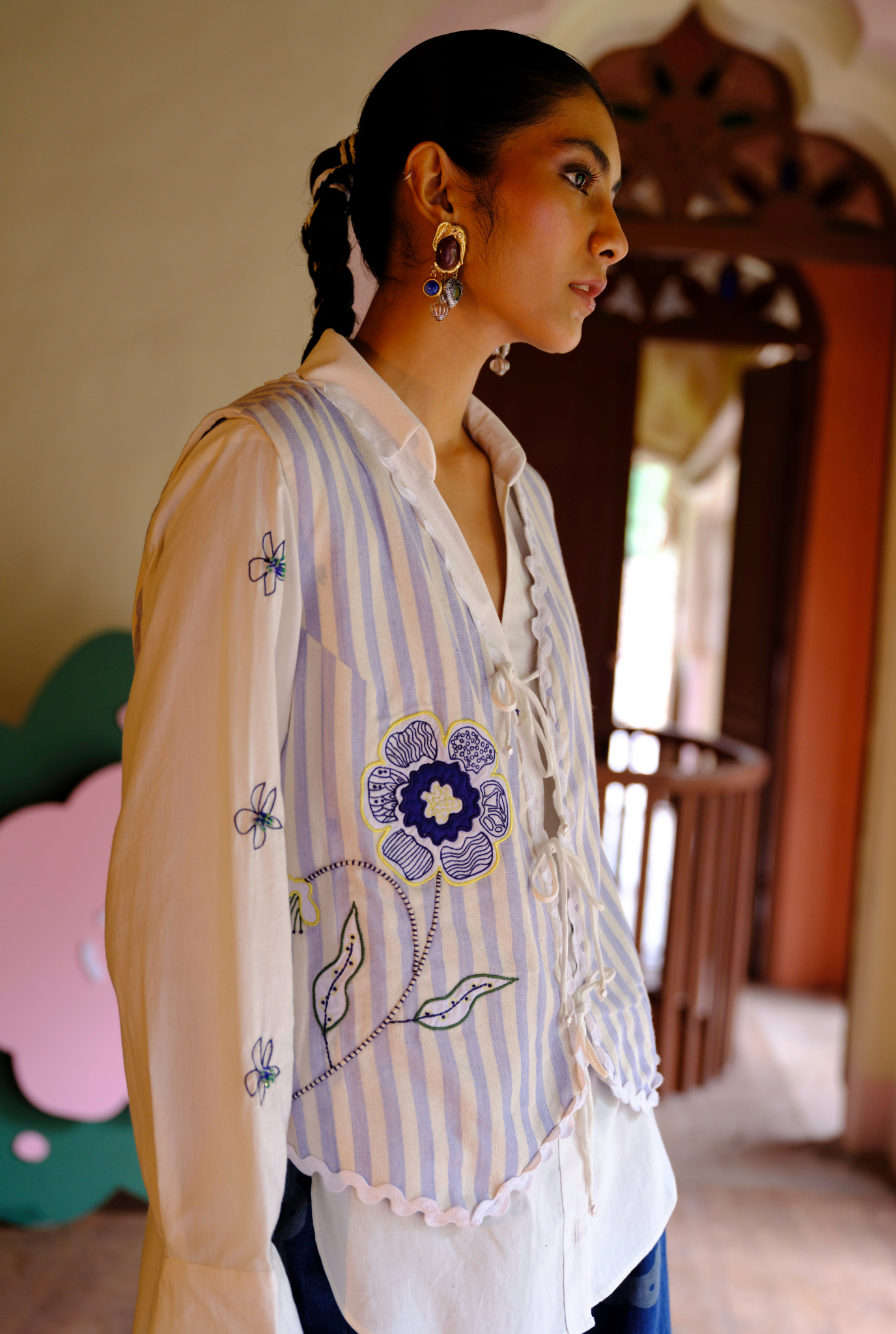 Rosella Handwoven Waistcoat and Oyester Shirt