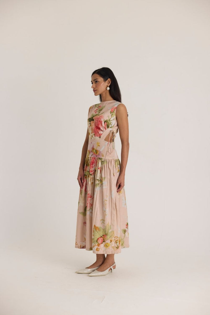 HAZEL SIDE CUT OUT DRESS satin by Yam in pink color for women Worldwide