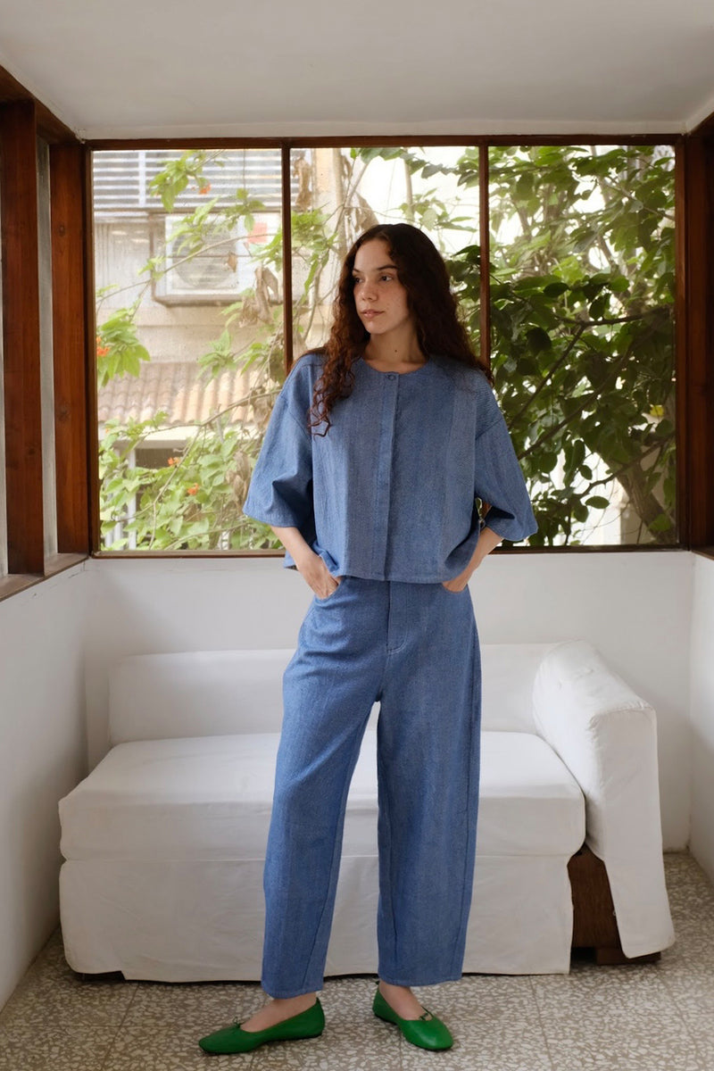 Ester Top indigenous cotton top/shirt by MASON AND MILL in blue for women Worldwide