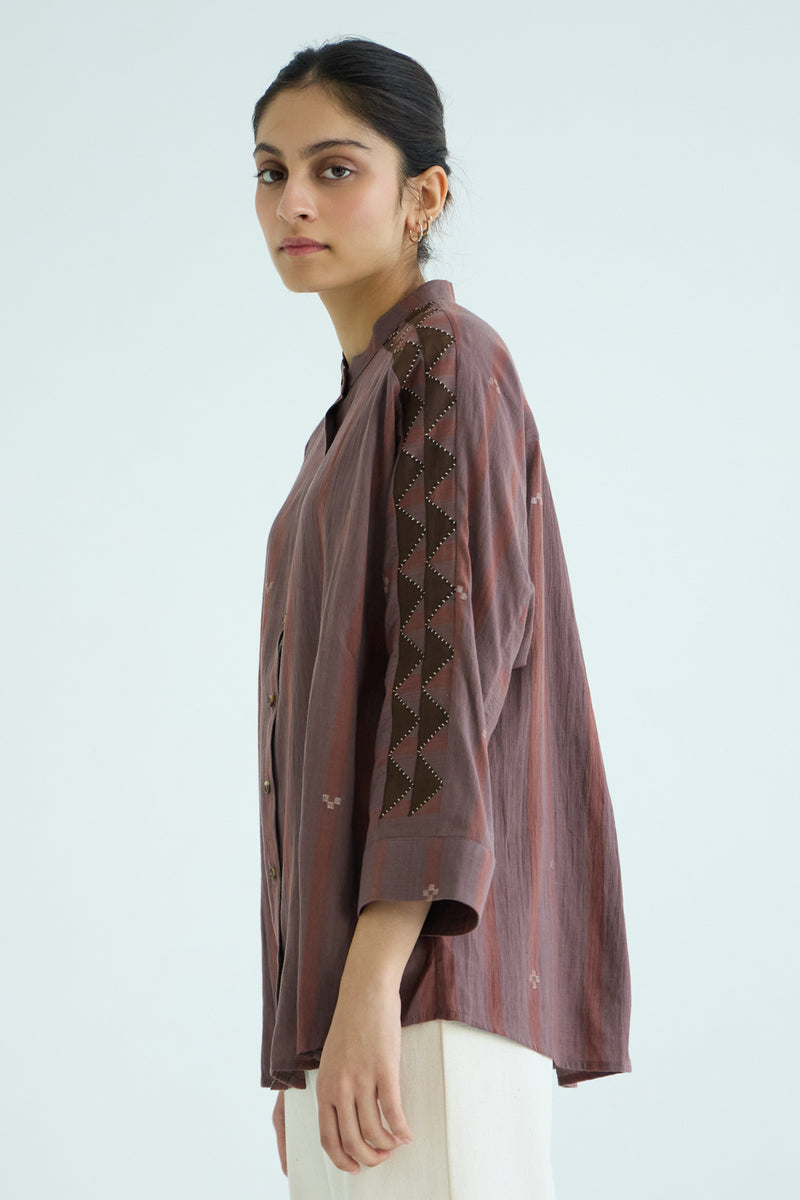Amer Brown Handwoven Embroidered Top handwoven jamdhani cotton top/shirt by The Summer House in brown for women Worldwide