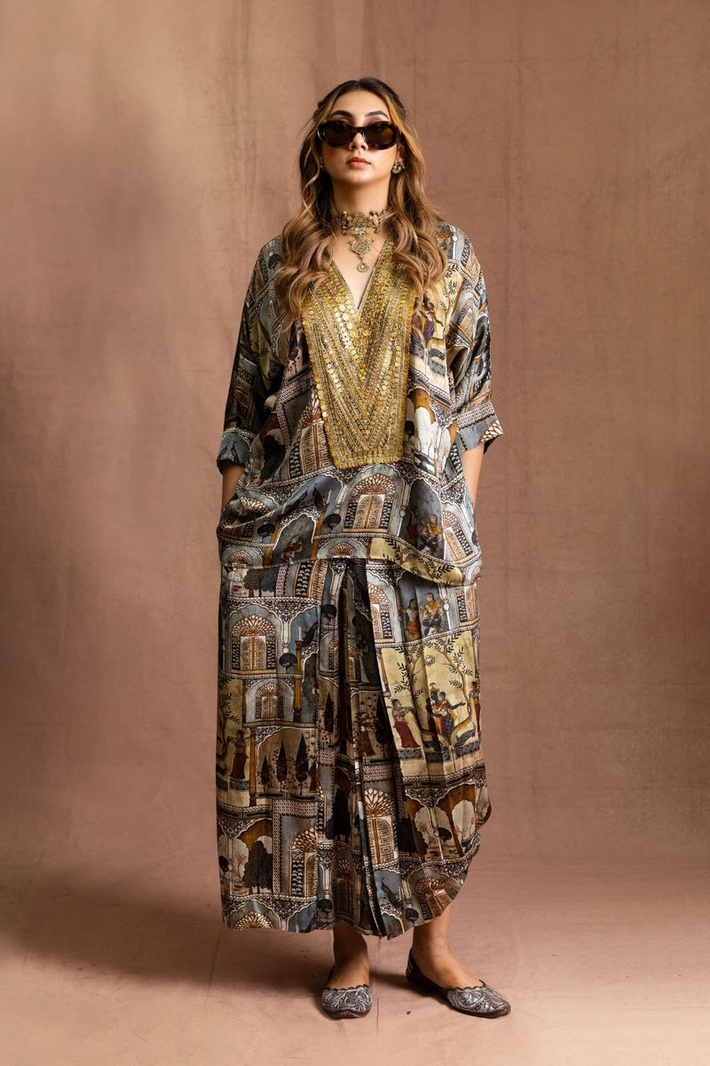 Cape Tunic & Knot Skirt-Moghul Miniature satin by Sabo by Sabina for women Worldwide