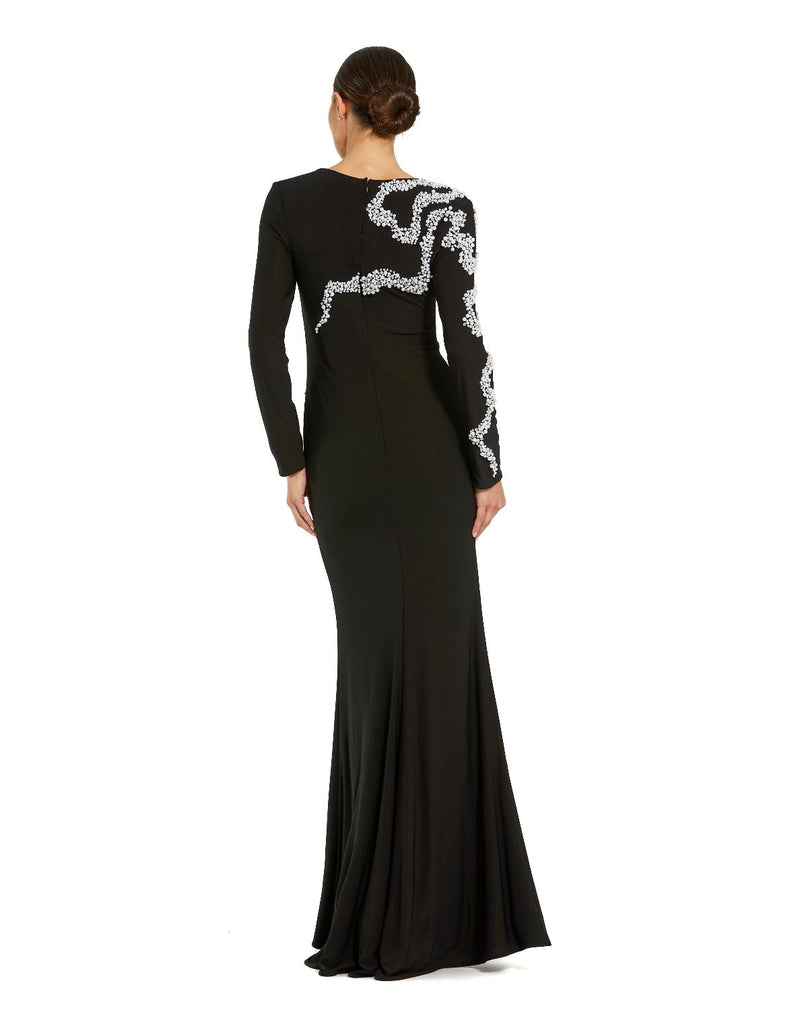 44086 - Black Jersey Evening Gown with Beaded Swirl Detail by Mac Duggal in black color for women Worldwide