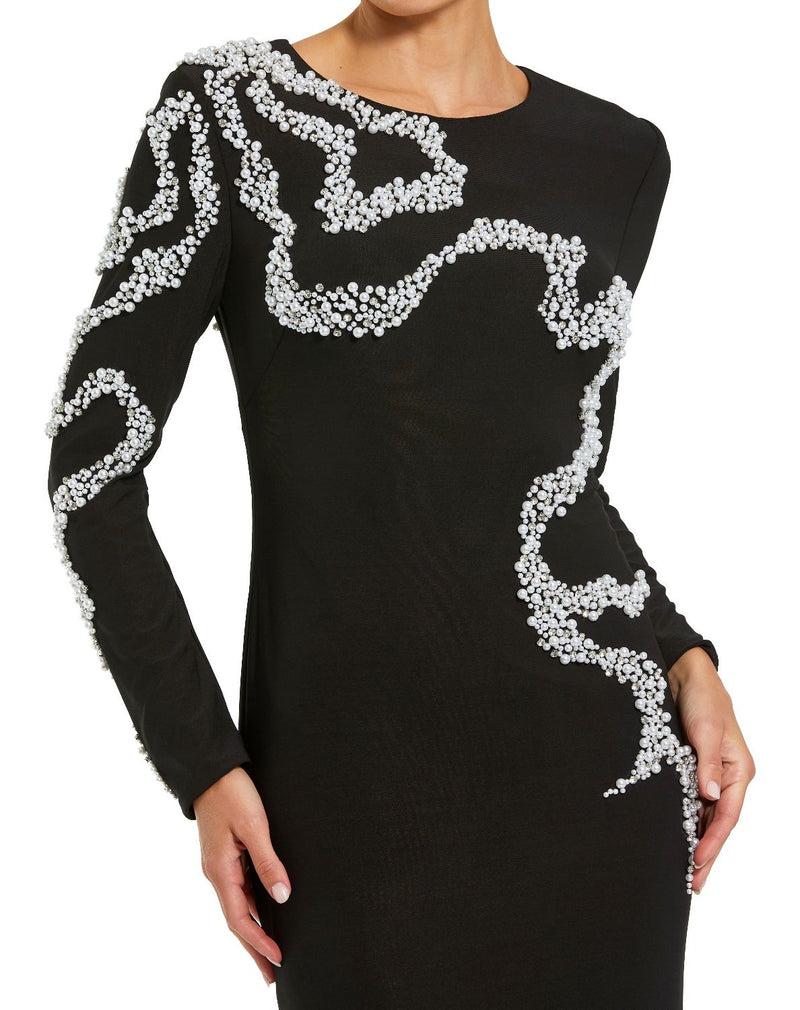 44086 - Black Jersey Evening Gown with Beaded Swirl Detail by Mac Duggal in black color for women Worldwide