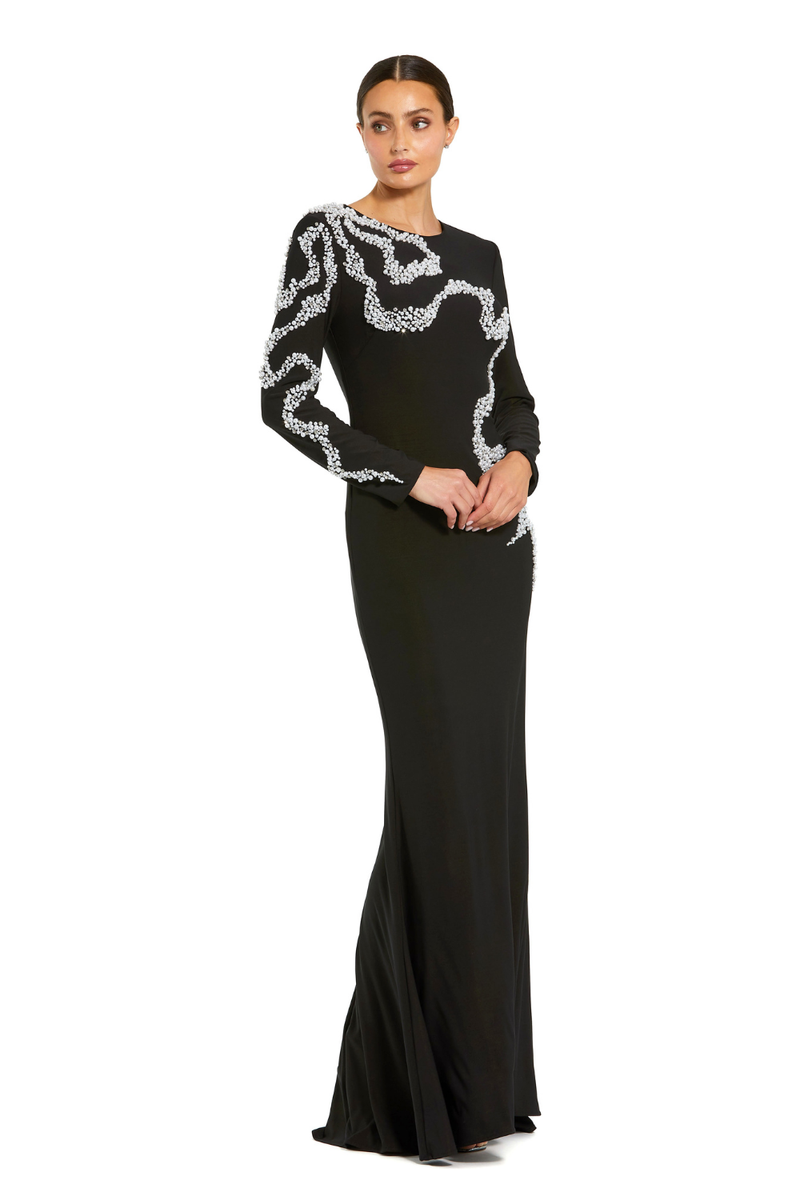 44086 - Black Jersey Evening Gown with Beaded Swirl Detail by Mac Duggal in black color for women Worldwide
