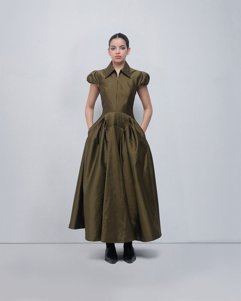 Romee Dress viscose by Leh Studios in olive for women Worldwide