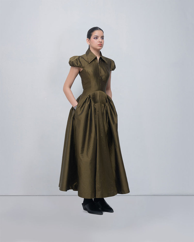 Romee Dress viscose by Leh Studios in olive for women Worldwide