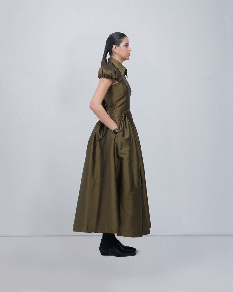Romee Dress viscose by Leh Studios in olive for women Worldwide
