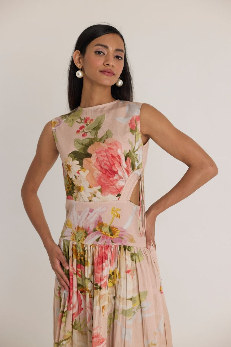 HAZEL SIDE CUT OUT DRESS satin by Yam in pink color for women Worldwide