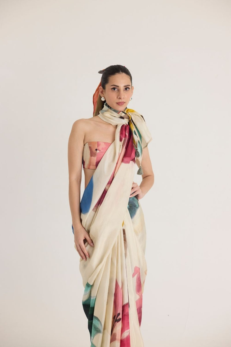 LILA SILK SAREE silk by Yam in white color for women Worldwide
