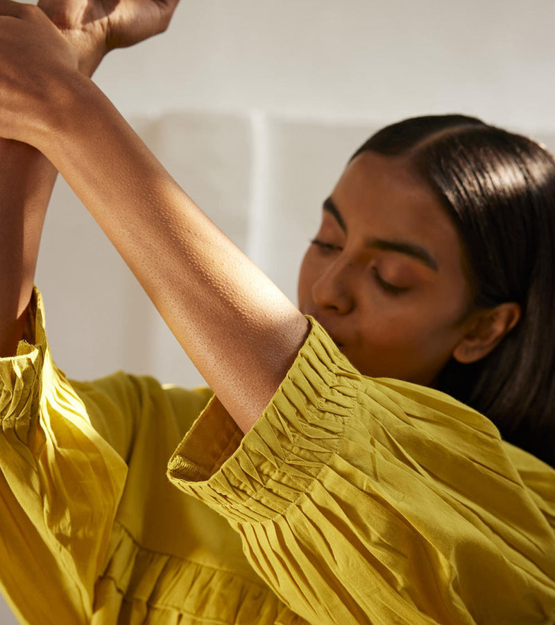 Marigold dress Dress by Khara Kapas in yellow for women Worldwide