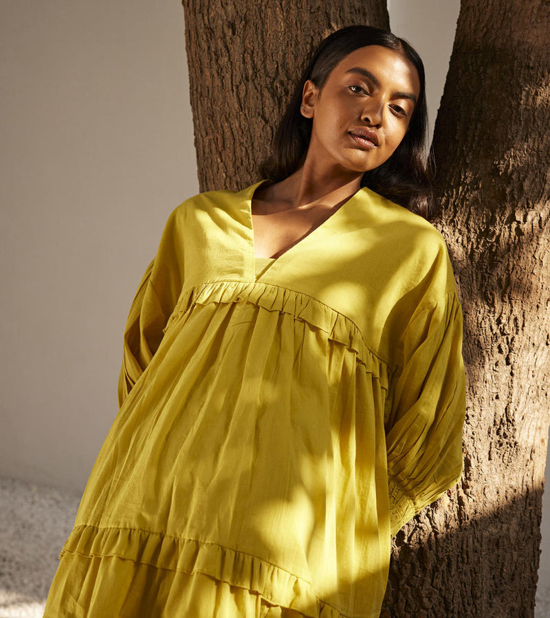 Marigold dress Dress by Khara Kapas in yellow for women Worldwide