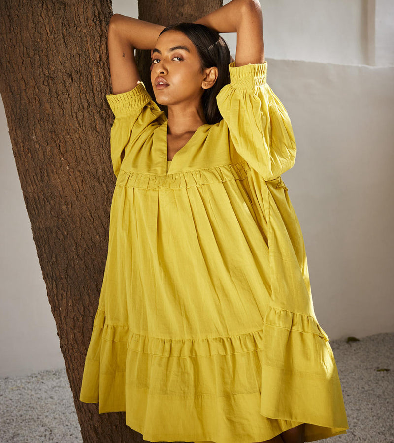 Marigold dress Dress by Khara Kapas in yellow for women Worldwide