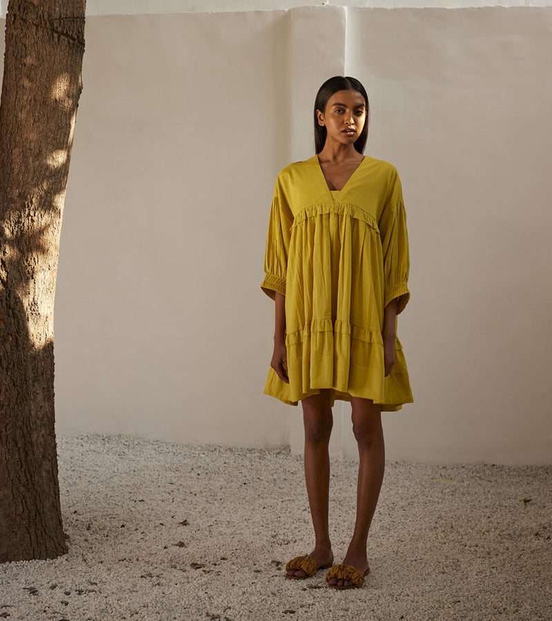 Marigold dress Dress by Khara Kapas in yellow for women Worldwide