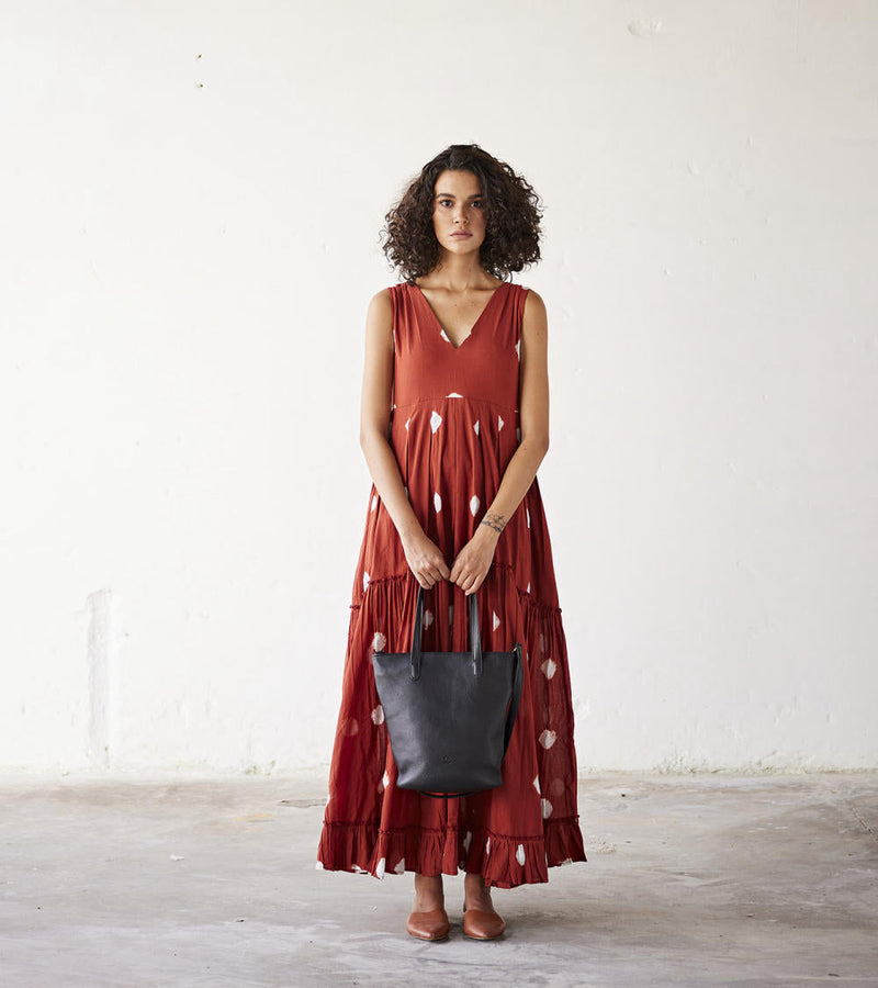 Earthen Hues Dress cotton Dresses by Khara Kapas in red for women Worldwide