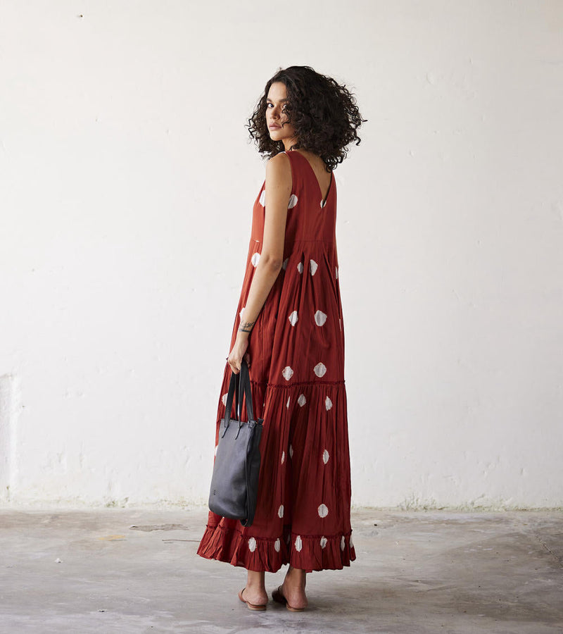 Earthen Hues Dress cotton Dresses by Khara Kapas in red for women Worldwide
