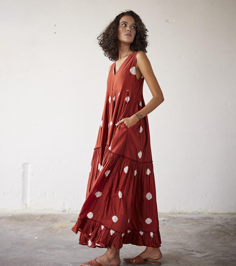 Earthen Hues Dress cotton Dresses by Khara Kapas in red for women Worldwide