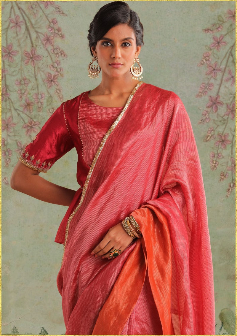Gulal Saree by Myoho in red color for women Worldwide