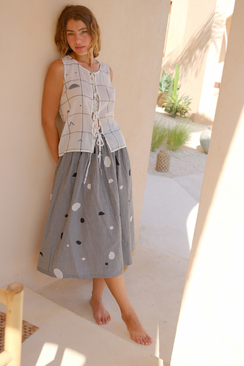 All dots are not black skirt cotton by World of Crow in grey color for women Worldwide