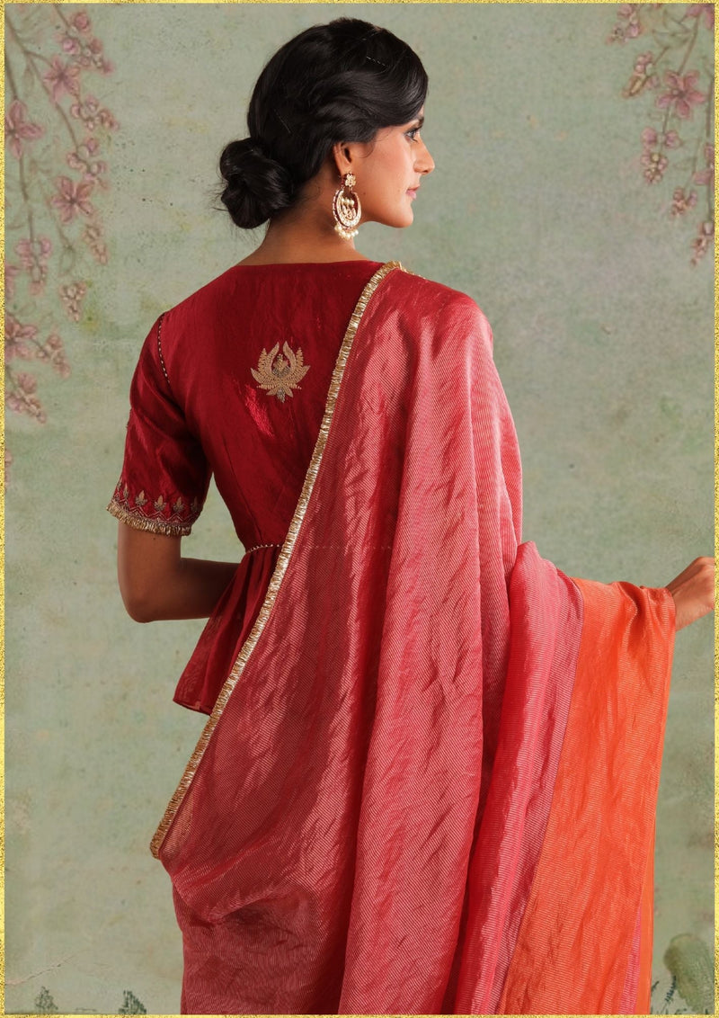 Gulal Saree by Myoho in red color for women Worldwide