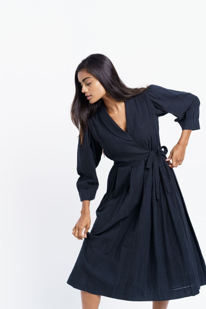 Iconic wrap - around midi dress - Black Dress by World of Crow in black color for women Worldwide