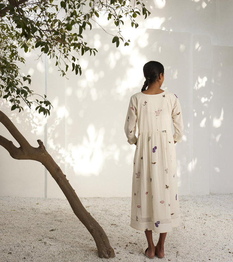 Botanical dress Dress by Khara Kapas in white for women Worldwide