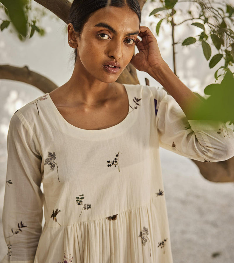 Botanical dress Dress by Khara Kapas in white for women Worldwide