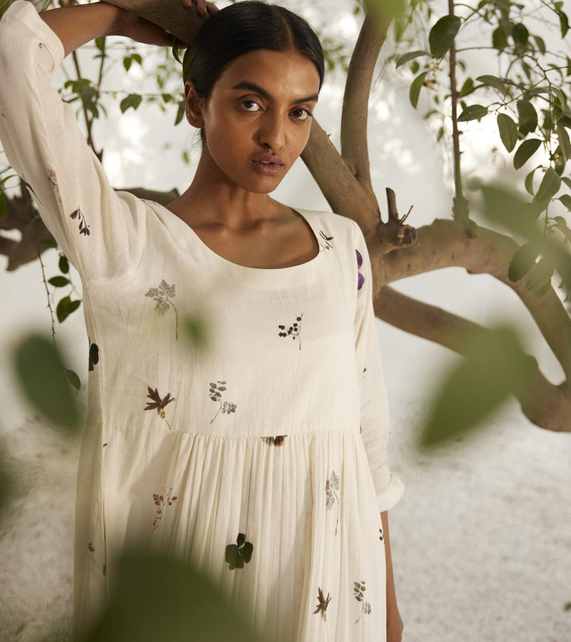 Botanical dress Dress by Khara Kapas in white for women Worldwide