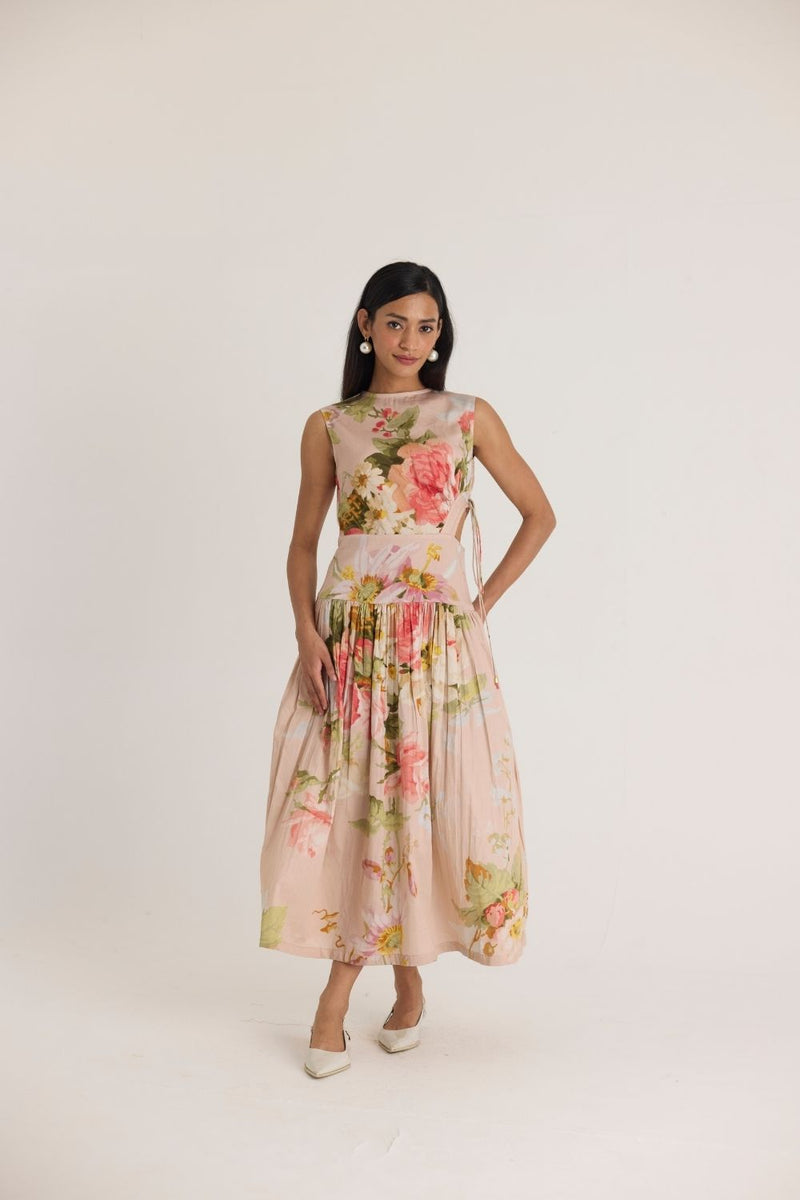 HAZEL SIDE CUT OUT DRESS satin by Yam in pink color for women Worldwide