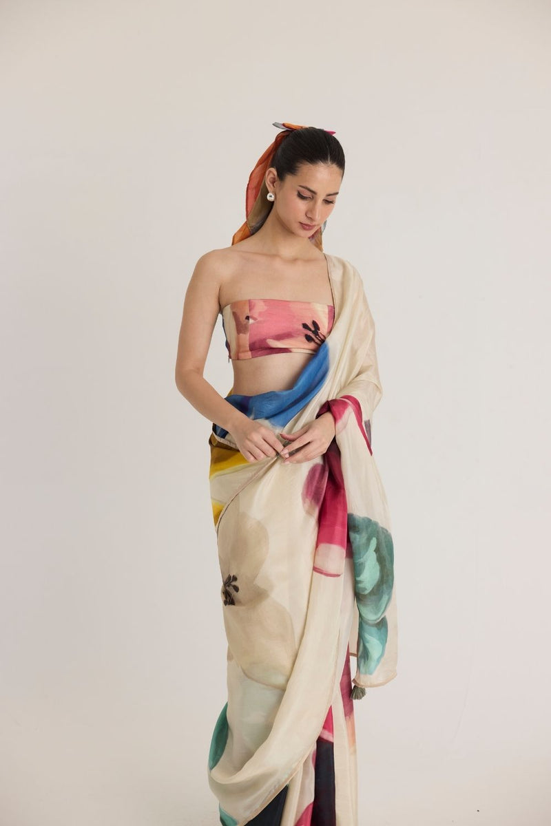 LILA SILK SAREE silk by Yam in white color for women Worldwide