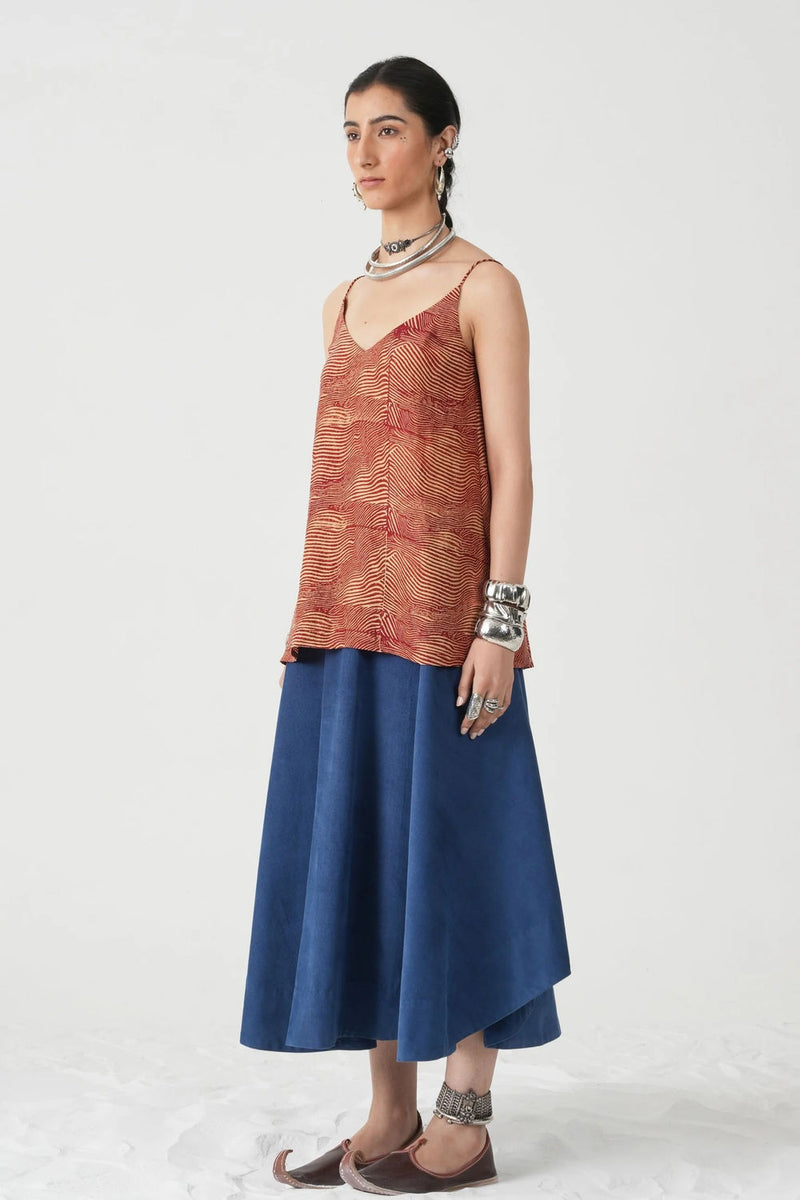 Daene Hand Printed Red Top handwoven silk top/shirt by The Summer House in red for women Worldwide
