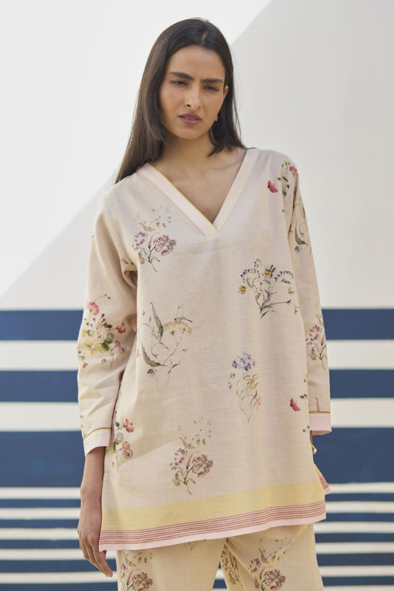 Raha Watercolour Floral Kurta Set
 - Sand by Manan in natural color for women Worldwide