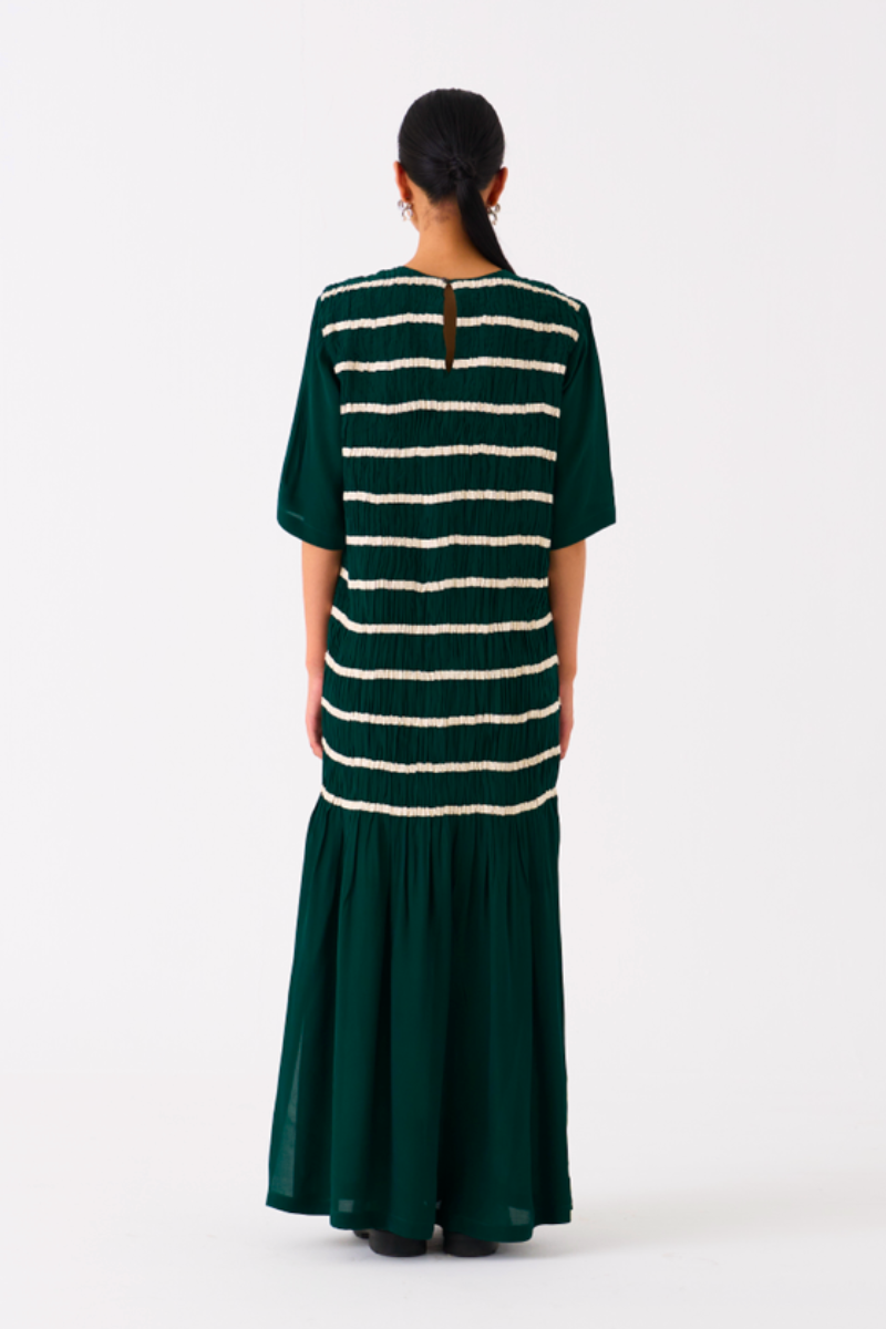 SHIRRING DRESS-GREEN