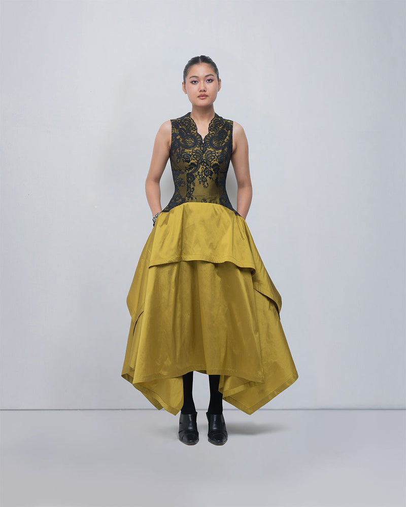 Serra Dress viscose by Leh Studios in black, green for women Worldwide