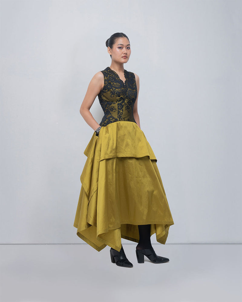 Serra Dress viscose by Leh Studios in black, green for women Worldwide