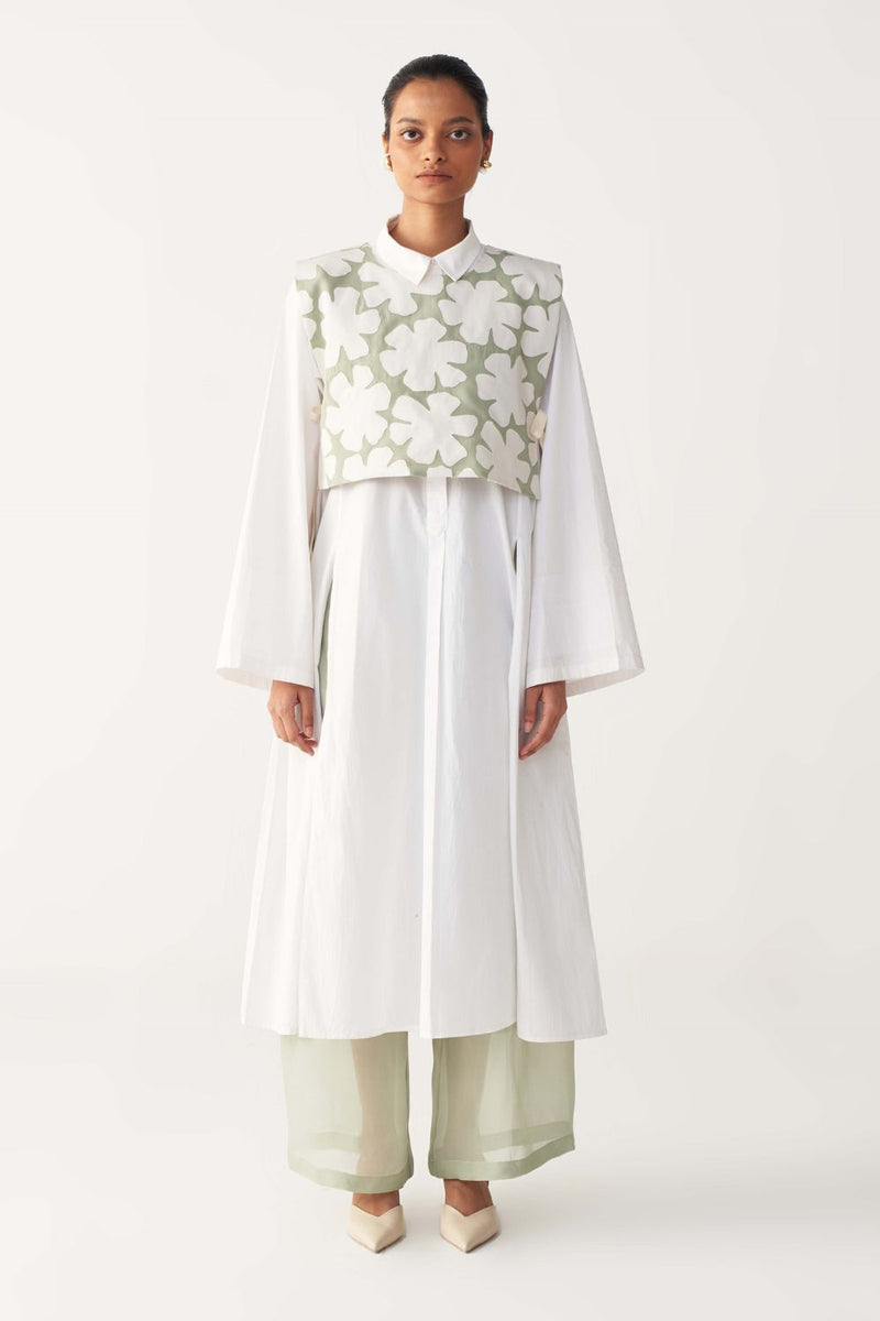 FLORAL CROP OVERLAY CO-ORD (SET OF 2)-MINT organza by THREE in mint color for women Worldwide