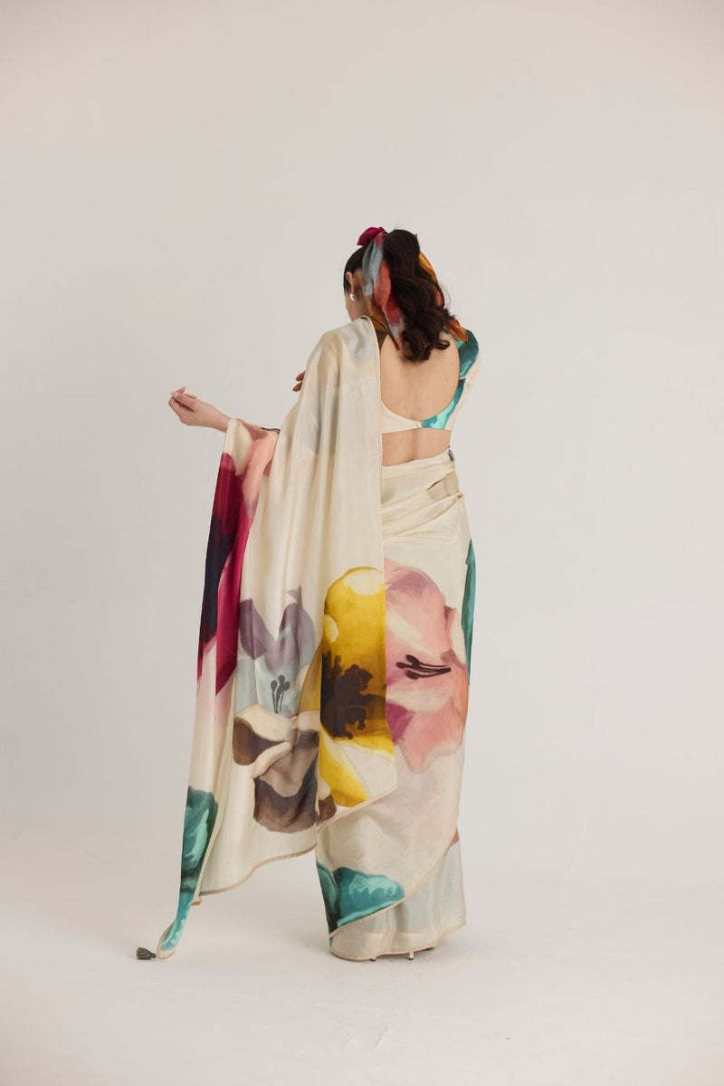 LILA SILK SAREE silk by Yam in white color for women Worldwide