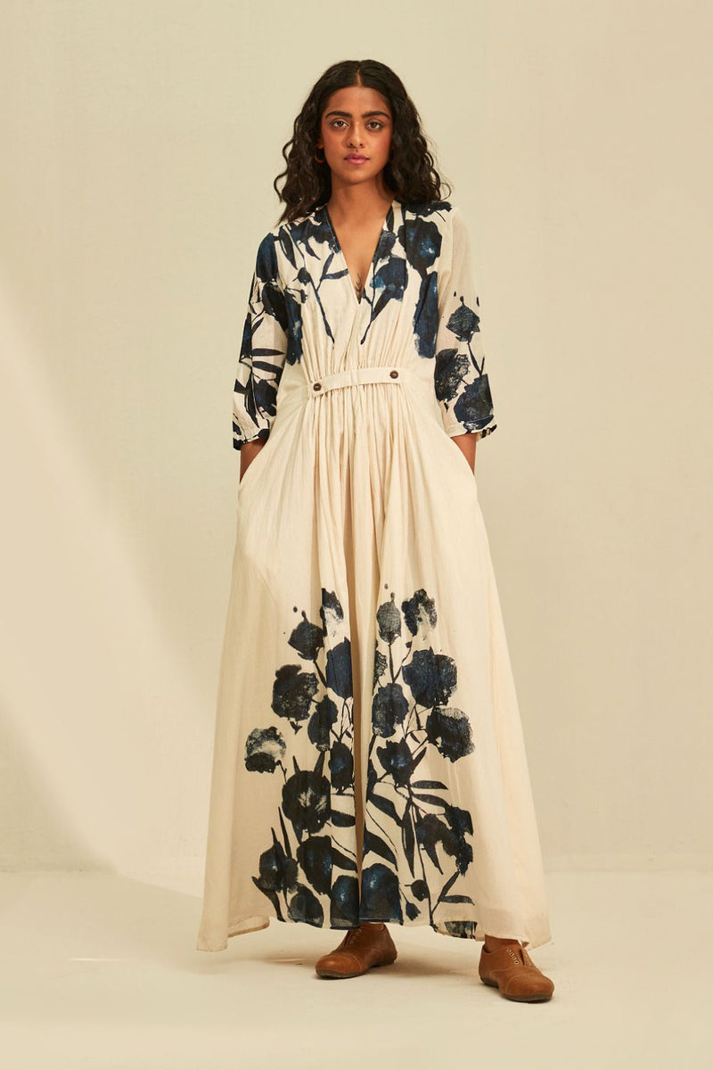Blue Forest Dress cotton by Khara Kapas in white for women Worldwide